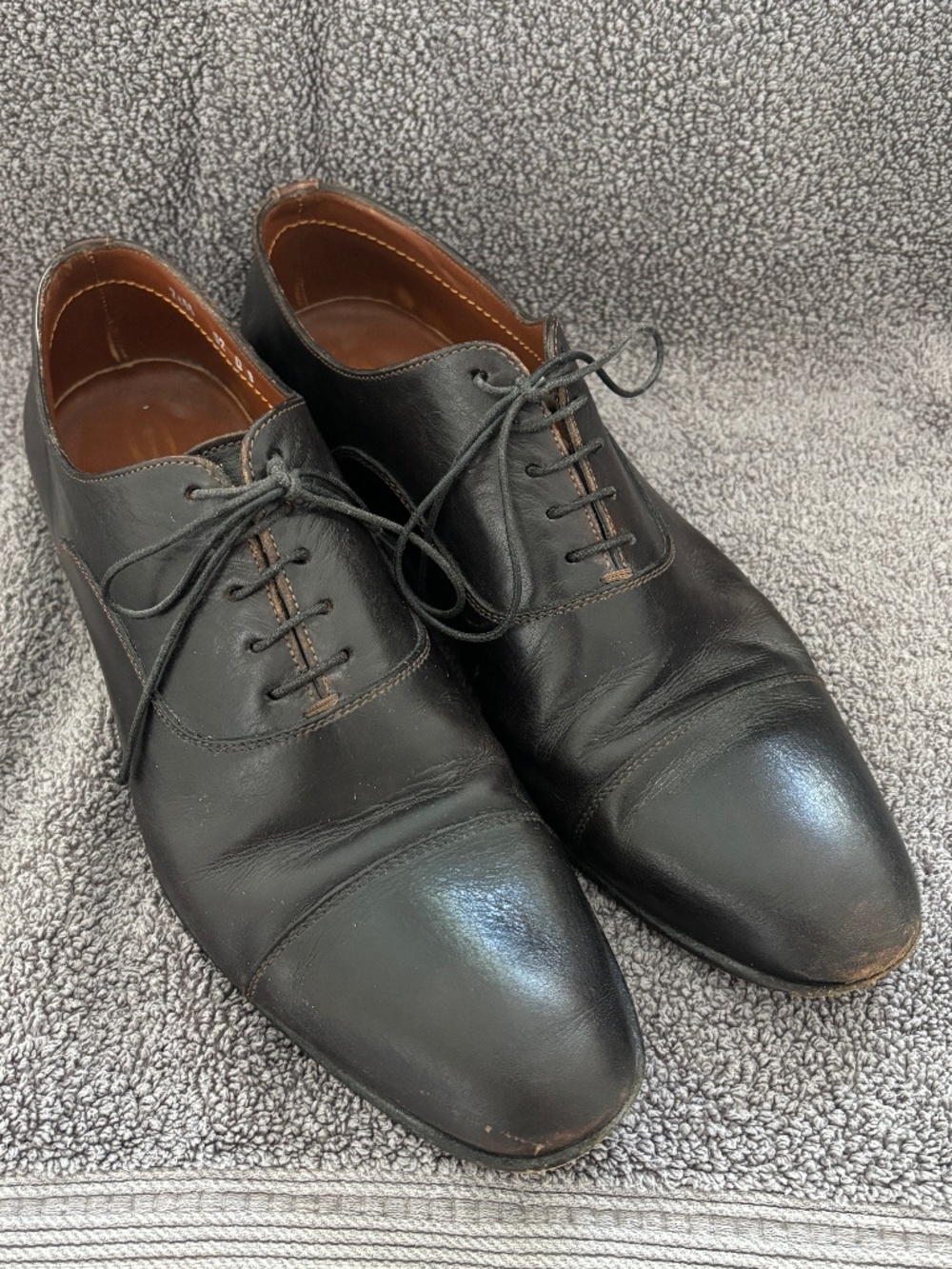Santoni Mens Size US 9 Cap Toe Lace Up Oxford Black Dress Shoes